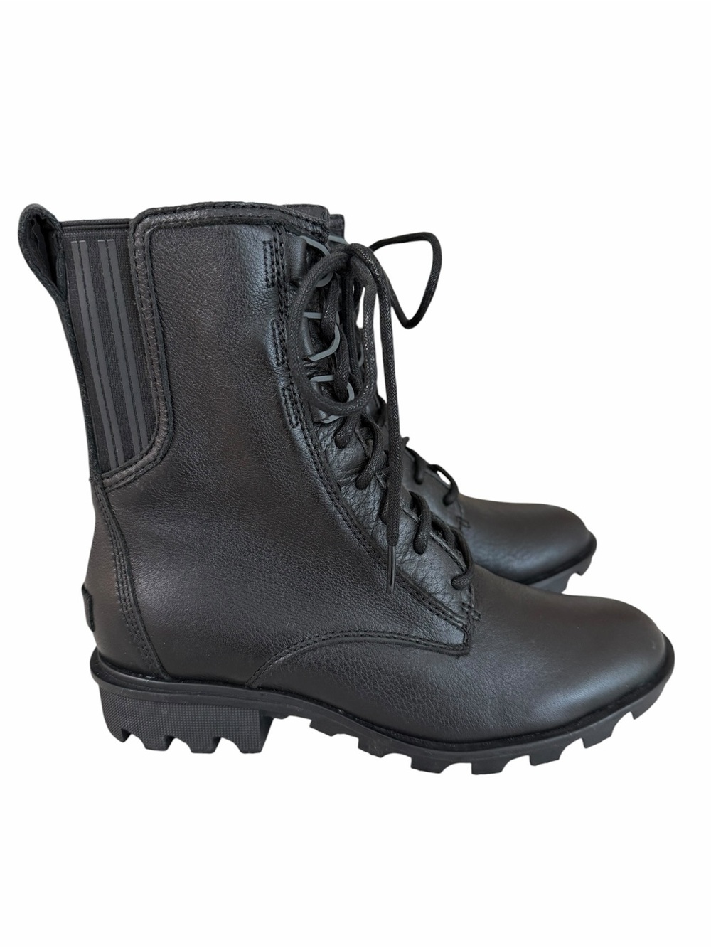 SOREL Phoenix Combat Lace-Up Boots Black Size 8.5 Waterproof Leather Mid-Calf